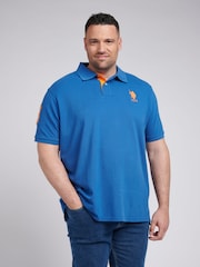 U.S. Polo Assn. Blue Mens Big & Tall Player 3 Pique 100% Cotton Polo Shirt - Image 1 of 5