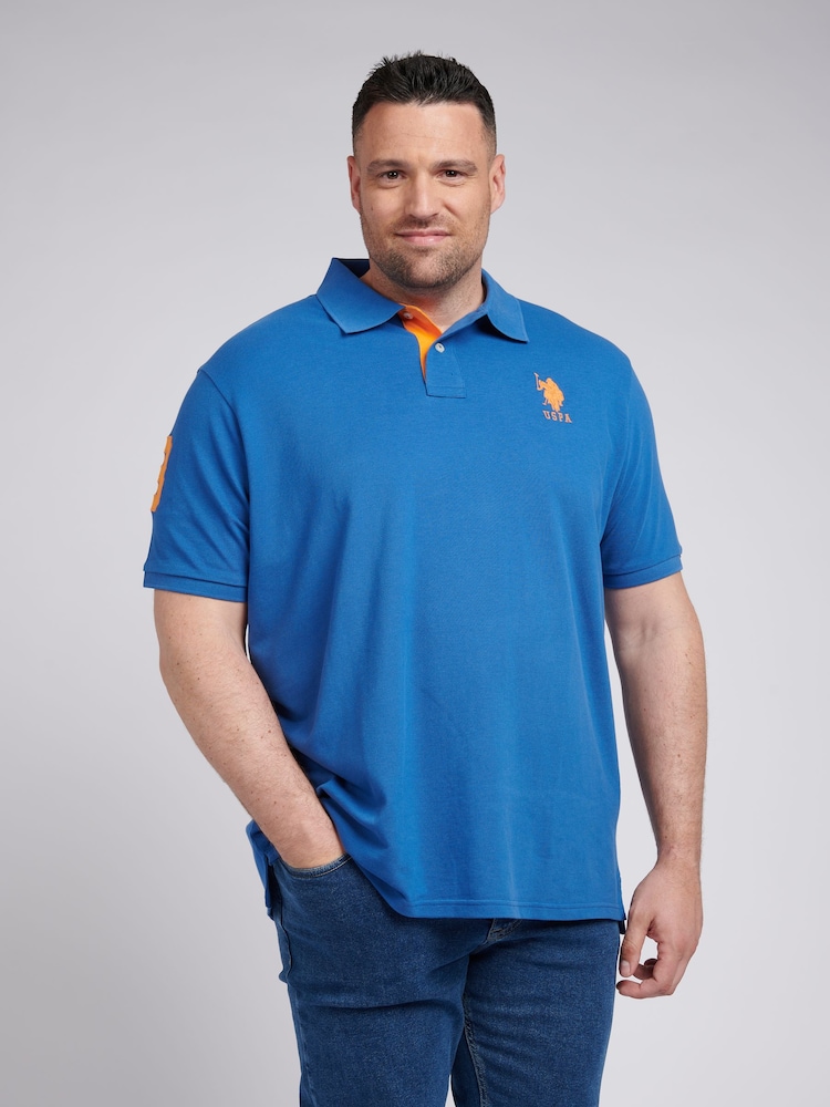 U.S. Polo Assn. Blue Mens Big & Tall Player 3 Pique 100% Cotton Polo Shirt - Image 1 of 5