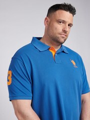 U.S. Polo Assn. Blue Mens Big & Tall Player 3 Pique 100% Cotton Polo Shirt - Image 2 of 5