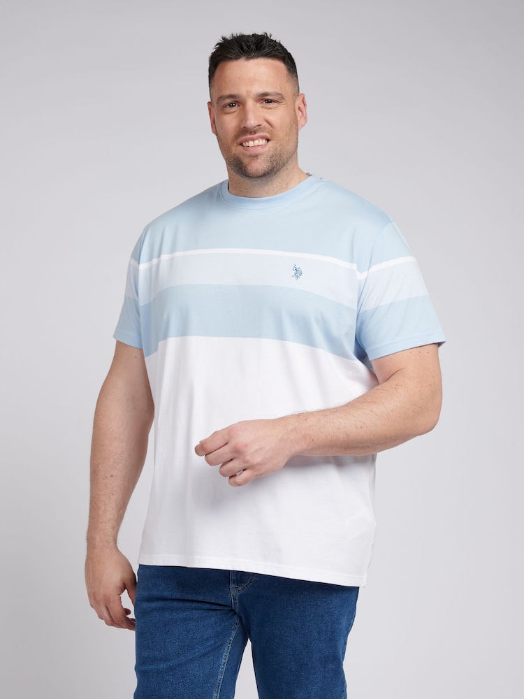 U.S. Polo Assn. Blue Mens Big and Tall Block Stripe 100% Cotton T-Shirt - Image 1 of 4