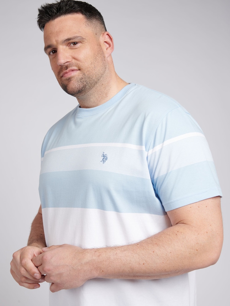 U.S. Polo Assn. Blue Mens Big and Tall Block Stripe 100% Cotton T-Shirt - Image 2 of 4
