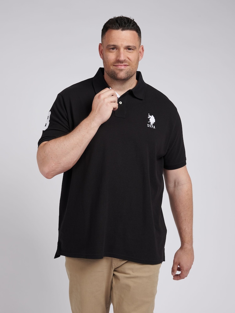 U.S. Polo Assn. Black Mens Big & Tall Player 3 Pique 100% Cotton Polo Shirt - Image 1 of 6