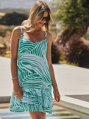 Sosandar Green Swirl Print Ring Detail Ruffle Hem Dress - Image 4 of 5