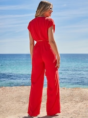 Sosandar Wide Leg Crinkle Jumpsuit With Tassel Belt - Bild 3 von 5