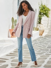 Sosandar Pink Textured Double Breasted Longline Blazer - Image 3 of 5