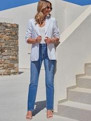 Синий с хромированной отделкой - Sosandar Spot Print Ruched Front Midi Jersey Jeans - Image 4 of 5