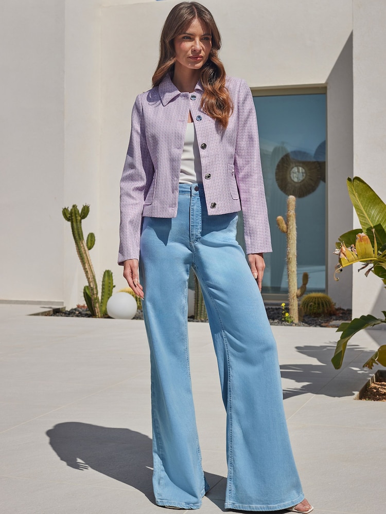 Sosandar Purple Textured Pearl Embellished Jacket - Image 1 of 5