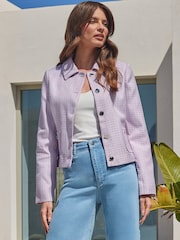 Sosandar Purple Textured Pearl Embellished Jacket - Image 2 of 5