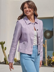 Sosandar Purple Textured Pearl Embellished Jacket - Image 3 of 5
