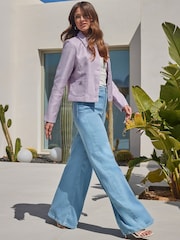 Sosandar Purple Textured Pearl Embellished Jacket - Image 4 of 5