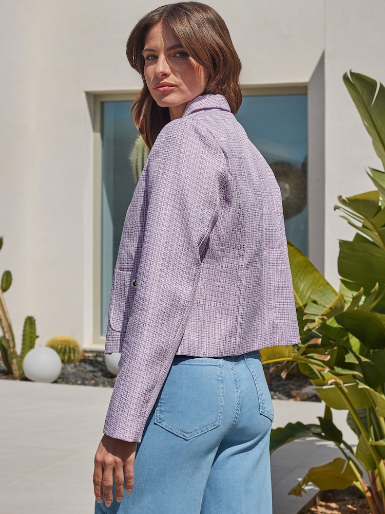 Sosandar Purple Textured Pearl Embellished Jacket - Image 5 of 5