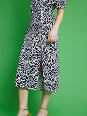 Another Sunday 100% Cotton Midi Split Front Mono Shell Print Black Skirt - Image 2 of 3