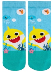Character Blue Baby Shark Socks 3 Pack - Image 4 of 4