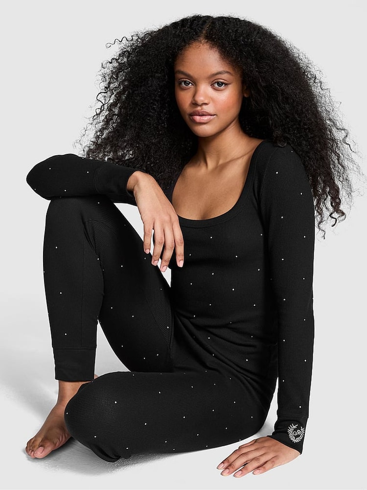 Victoria's Secret PINK Black Diamante Thermal Long Pyjama Set - Image 1 of 3 Victoria's Secret PINK Black Diamante Thermal Long Pyjama Set - Image 1 of 3
