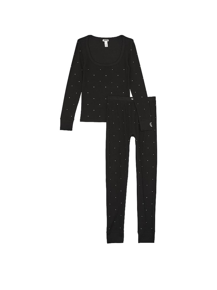 Victoria's Secret PINK Black Diamante Thermal Long Pyjama Set - Image 3 of 3