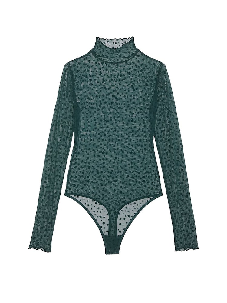 Victoria's Secret PINK Deep Forest Green Star Chaser Lace Mock Neck Bodysuit - Image 3 of 3