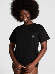 Victoria's Secret PINK Black Diamante Cotton Pyjama T-Shirt - Image 1 of 3