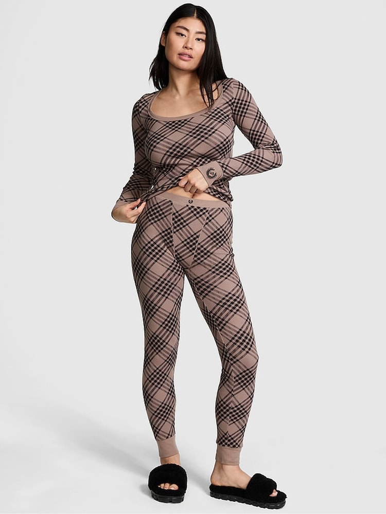 Victoria's Secret PINK Iced Coffee Brown Thermal Long Pyjama Set - Image 1 of 1