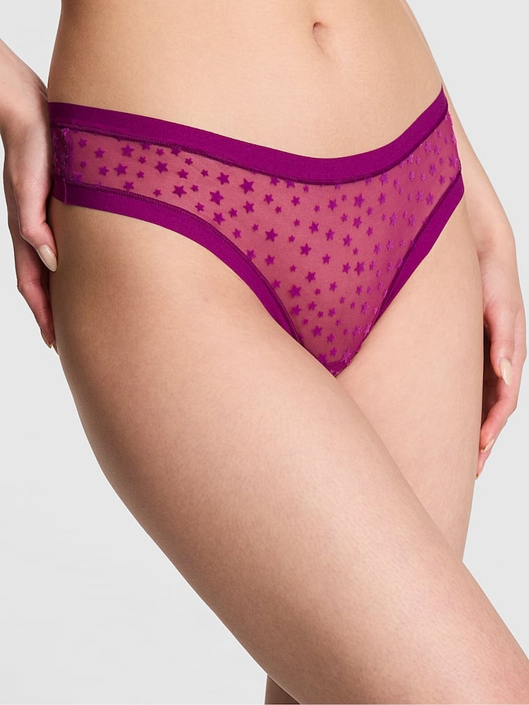 Victoria's Secret PINK Thriller Purple Thong No Show Star Mesh Knickers - Image 1 of 3 Victoria's Secret PINK Thriller Purple Thong No Show Star Mesh Knickers - Image 1 of 3