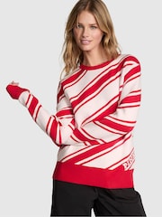 Victoria's Secret PINK White Shell Candy Cane Stripe Christmas Crewneck Jumper - Image 1 of 4