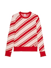 Victoria's Secret PINK White Shell Candy Cane Stripe Christmas Crewneck Jumper - Image 4 of 4