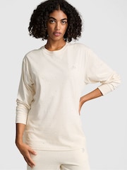 Victoria's Secret PINK White Shell Long Sleeve Diamante Oversized T-Shirt - Image 1 of 3