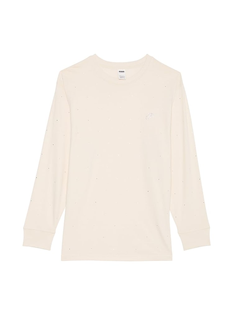 Victoria's Secret PINK White Shell Long Sleeve Diamante Oversized T-Shirt - Image 3 of 3