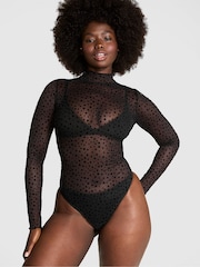 Victoria's Secret PINK Black Star Chaser Lace Mock Neck Bodysuit - Image 1 of 3