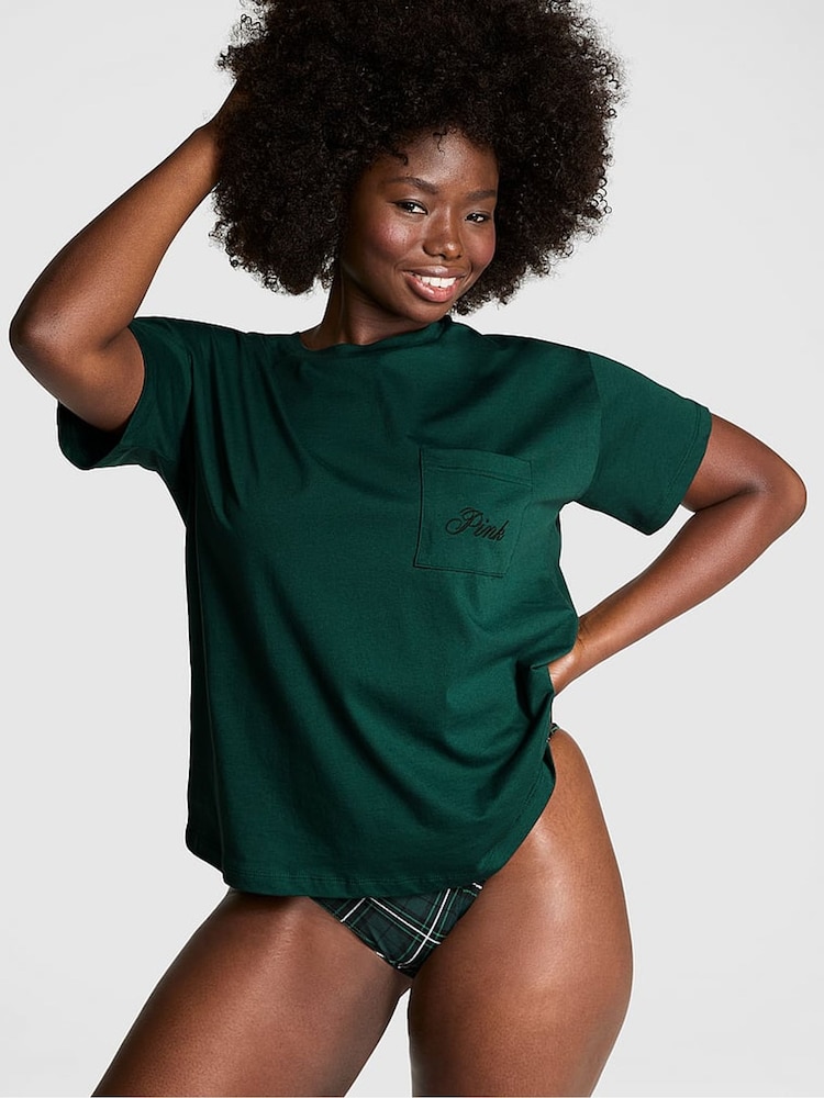 Victoria's Secret PINK Deep Forest Green Cotton Pyjama T-Shirt - Image 1 of 3