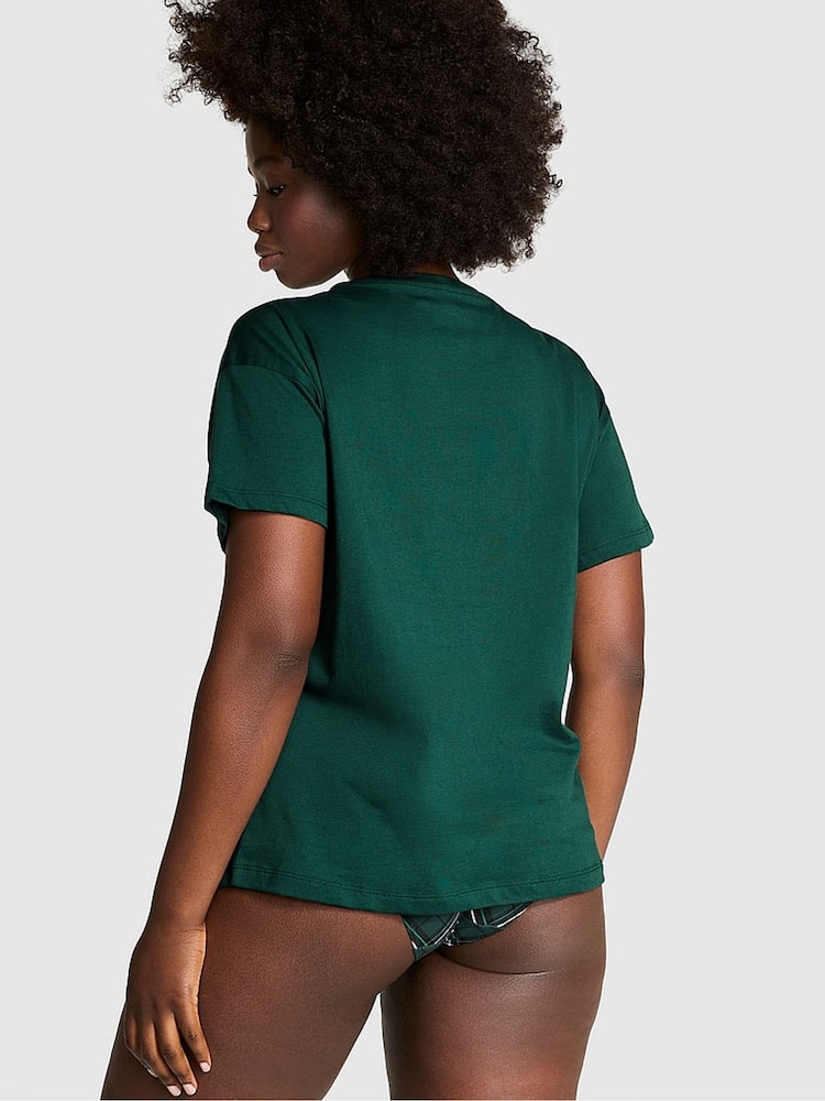 Victoria's Secret PINK Deep Forest Green Cotton Pyjama T-Shirt - Image 2 of 3