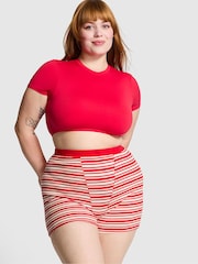 Victoria's Secret PINK Vermillion Red Stripes Thermal Boxer Pyjama Shorts - Image 1 of 3