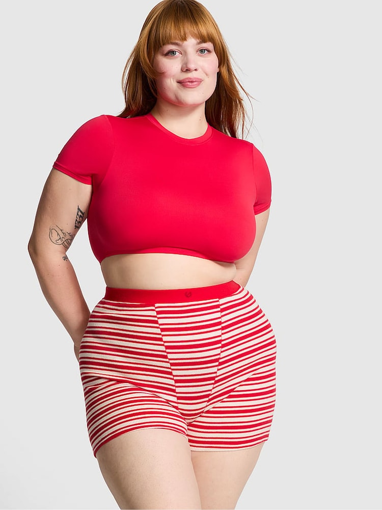 Victoria's Secret PINK Vermillion Red Stripes Thermal Boxer Pyjama Shorts - Image 1 of 3