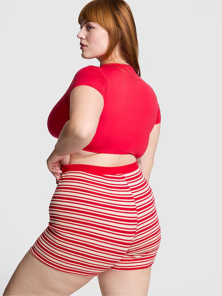 Victoria's Secret PINK Vermillion Red Stripes Thermal Boxer Pyjama Shorts - Image 2 of 3