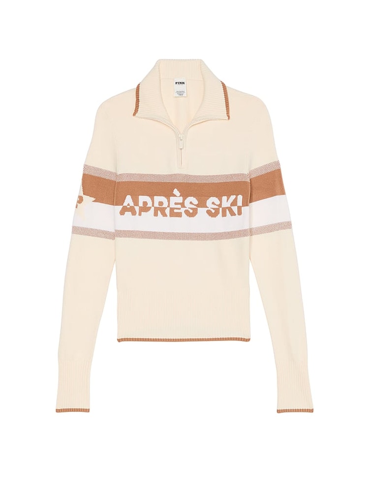 Victoria's Secret PINK White Shell Half Zip Knitted Jumper - Image 3 of 3