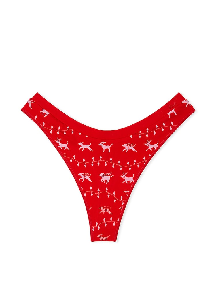 Victoria's Secret PINK Vermillion Red Fair Isle Thong Seamless Knickers - Image 3 of 3