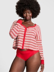 Victoria's Secret PINK Vermillion Red Stripes Thermal Cropped Cardigan Pyjama Top - Image 1 of 3