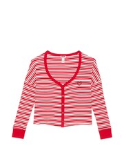 Victoria's Secret PINK Vermillion Red Stripes Thermal Cropped Cardigan Pyjama Top - Image 3 of 3