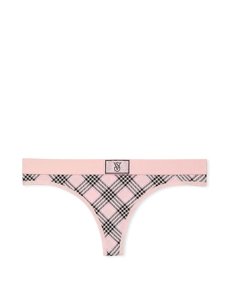 Victoria's Secret Pink Plaid Thong Logo Shine Patch Knickers - Image 3 of 3