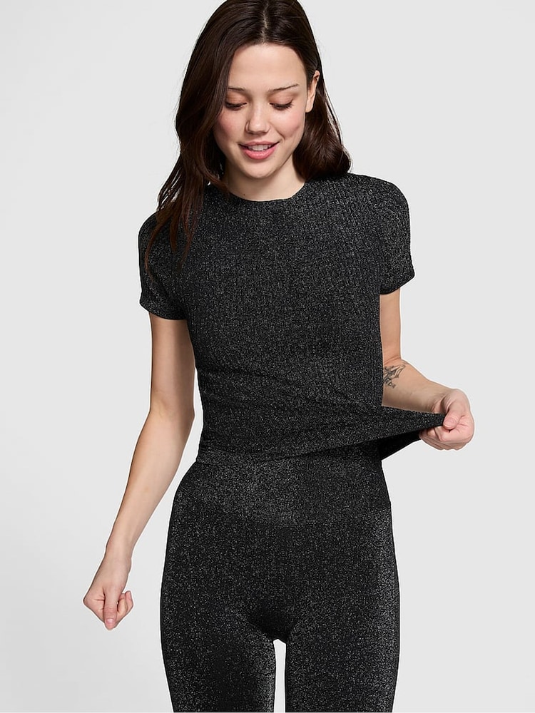 Victoria's Secret PINK Black Shine Seamless T-Shirt - Image 1 of 4