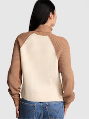 Victoria's Secret PINK White Shell / Toffee Brown Turtleneck Knitted Jumper - Image 2 of 3