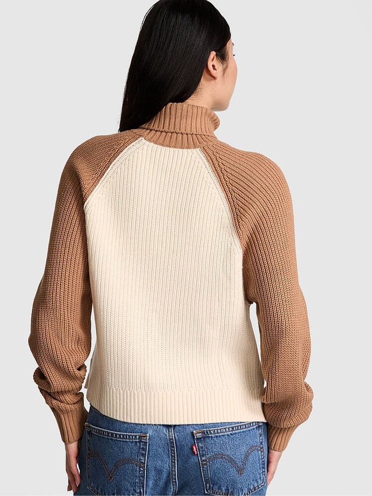 Victoria's Secret PINK White Shell / Toffee Brown Turtleneck Knitted Jumper - Image 2 of 3