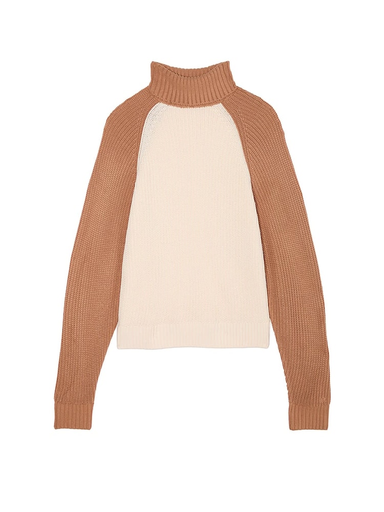 Victoria's Secret PINK White Shell / Toffee Brown Turtleneck Knitted Jumper - Image 3 of 3