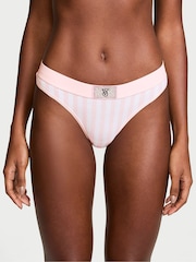 Victoria's Secret Pretty Blossom Pink Stripe Thong Logo Shine Patch Knickers - Image 1 of 3