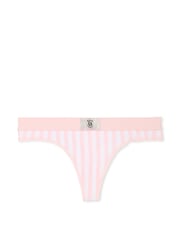 Victoria's Secret Pretty Blossom Pink Stripe Thong Logo Shine Patch Knickers - Image 3 of 3