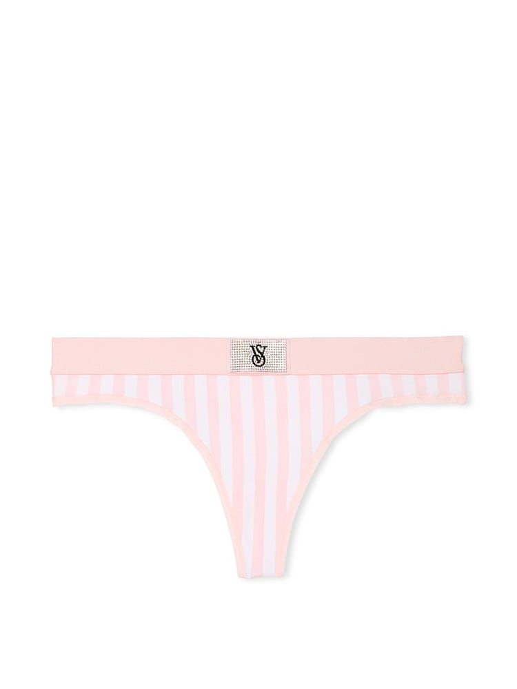 Victoria's Secret Pretty Blossom Pink Stripe Thong Logo Shine Patch Knickers - Image 3 of 3