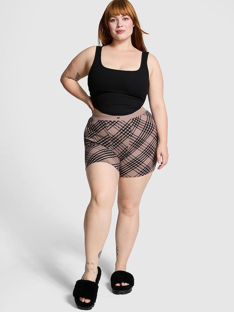 Victoria's Secret PINK Iced Coffee Brown Thermal Boxer Pyjama Shorts - Image 1 of 3