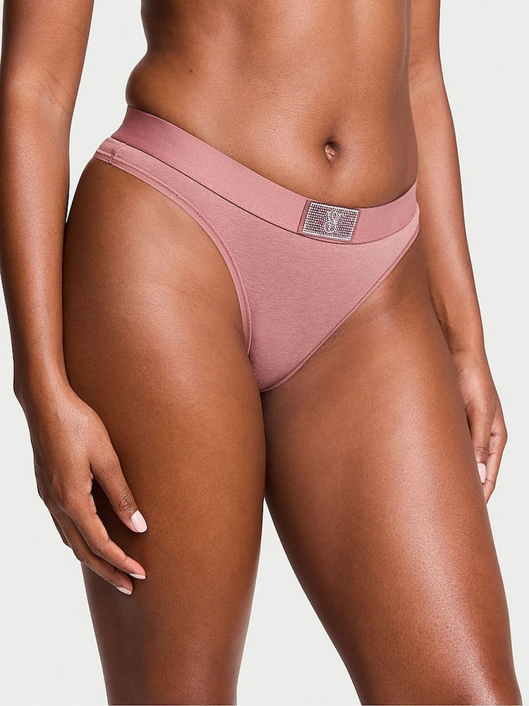 Victoria's Secret Vintage Rose Pink Thong Logo Shine Patch Knickers - Image 1 of 4