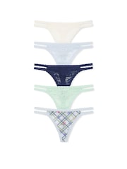Victoria's Secret PINK White/Blue/Navy/Green Thong 5 Pack Knickers - Image 1 of 3