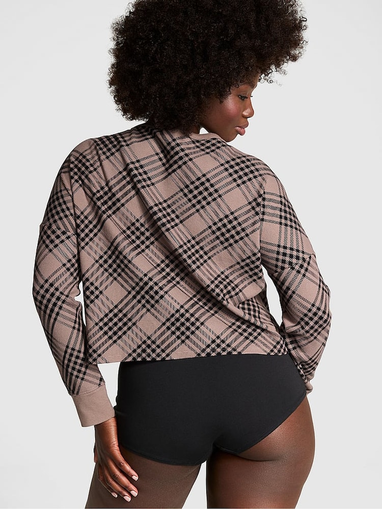 Victoria's Secret PINK Iced Coffee Brown Thermal Cropped Cardigan Pyjama Top - Image 1 of 3