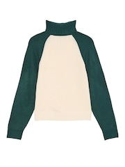Victoria's Secret PINK White Shell / Deep Forest Green Turtleneck Knitted Jumper - Image 3 of 3